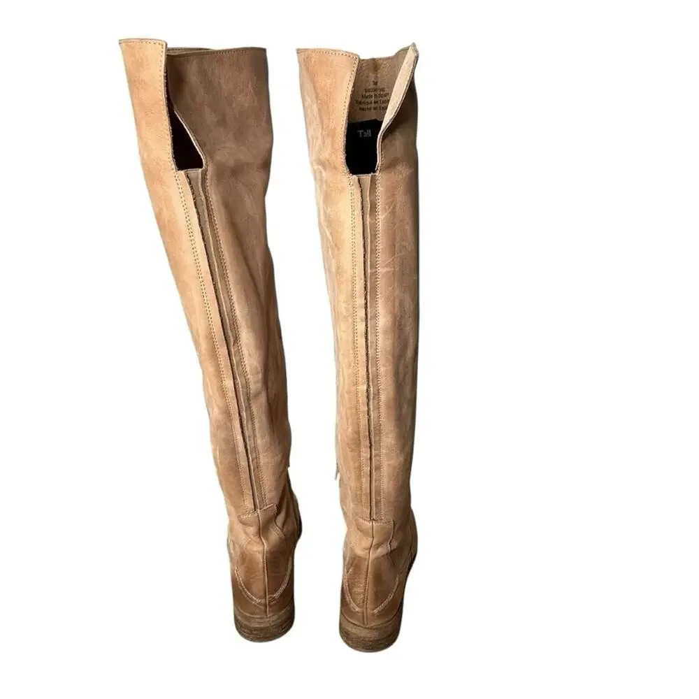 Free People Brenna Over The Knee Natural Leather Tall Boots Sz 38/8